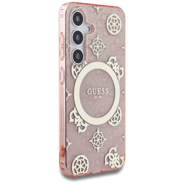 Guess 4G Background Gold Electroplated Peony Pattern MagSafe case for Samsung Galaxy S25 pinkeng