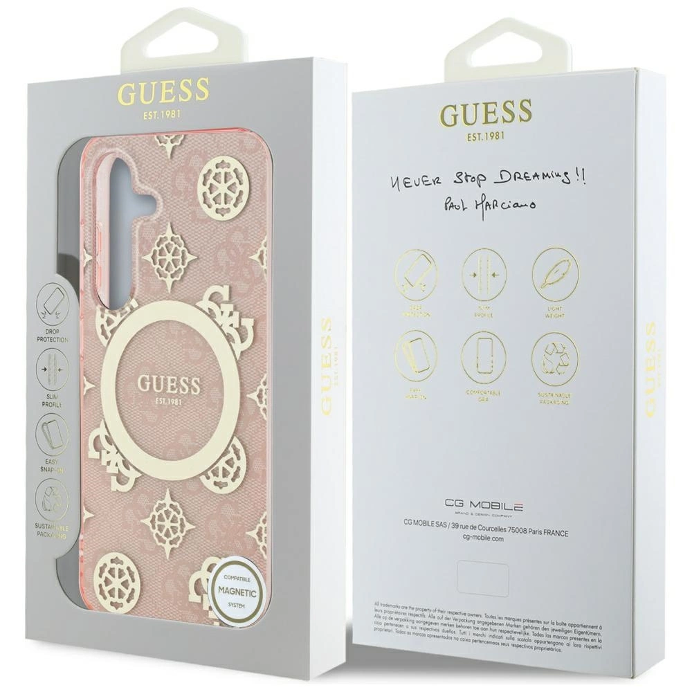 Guess 4G Background Gold Electroplated Peony Pattern MagSafe case for Samsung Galaxy S25 pinkeng