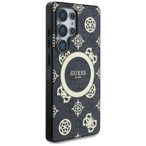 Guess 4G Background Gold Electroplated Peony Pattern MagSafe Case for Samsung Galaxy S25 Ultra Blackeng