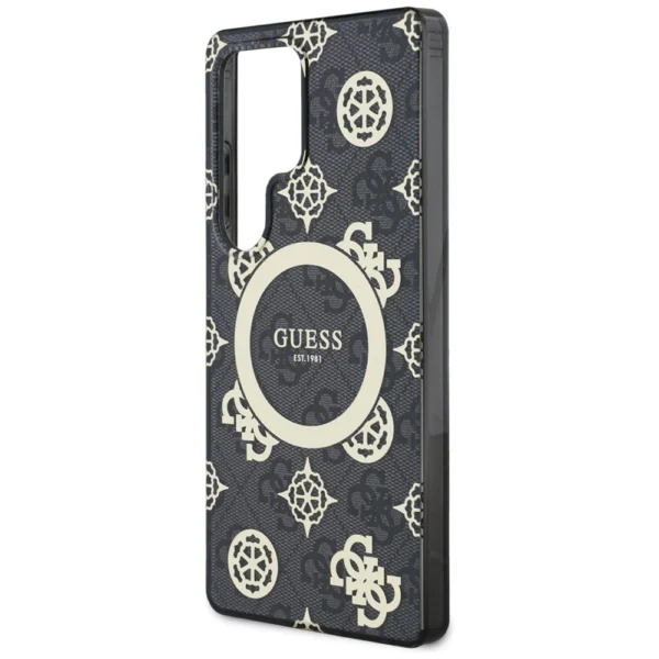 Guess 4G Background Gold Electroplated Peony Pattern MagSafe Case for Samsung Galaxy S25 Ultra Blackeng