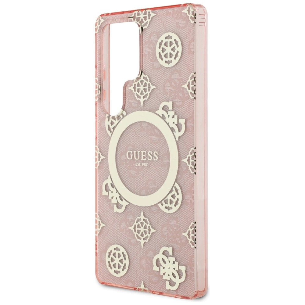 Guess 4G Background Gold Electroplated Peony Pattern MagSafe Case for Samsung Galaxy S25 Ultra Pinkeng