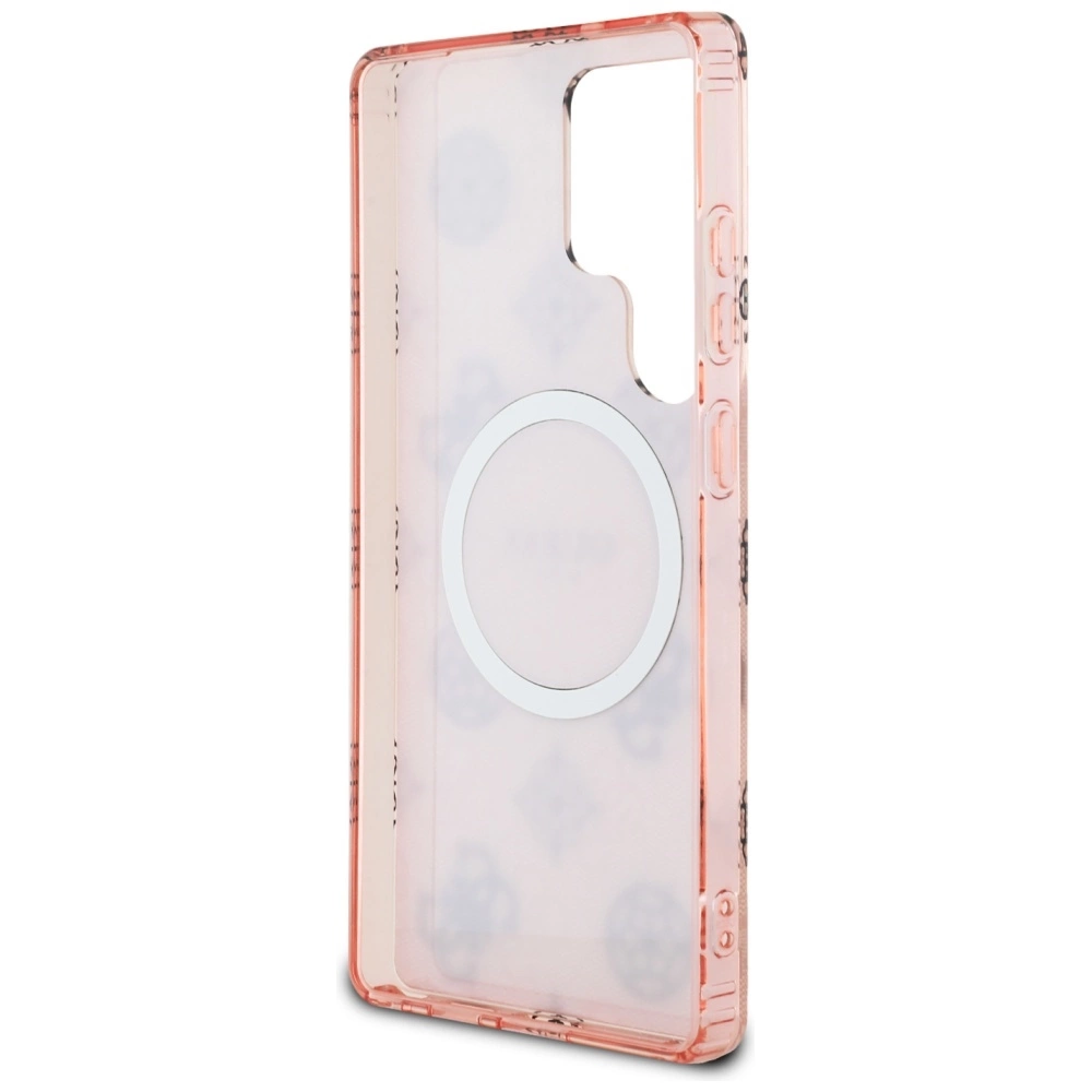 Guess 4G Background Gold Electroplated Peony Pattern MagSafe Case for Samsung Galaxy S25 Ultra Pinkeng