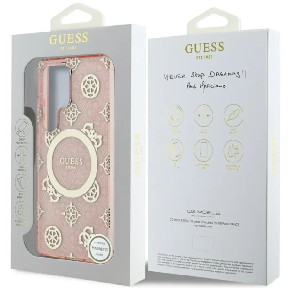 Guess 4G Background Gold Electroplated Peony Pattern MagSafe Case for Samsung Galaxy S25 Ultra Pinkeng