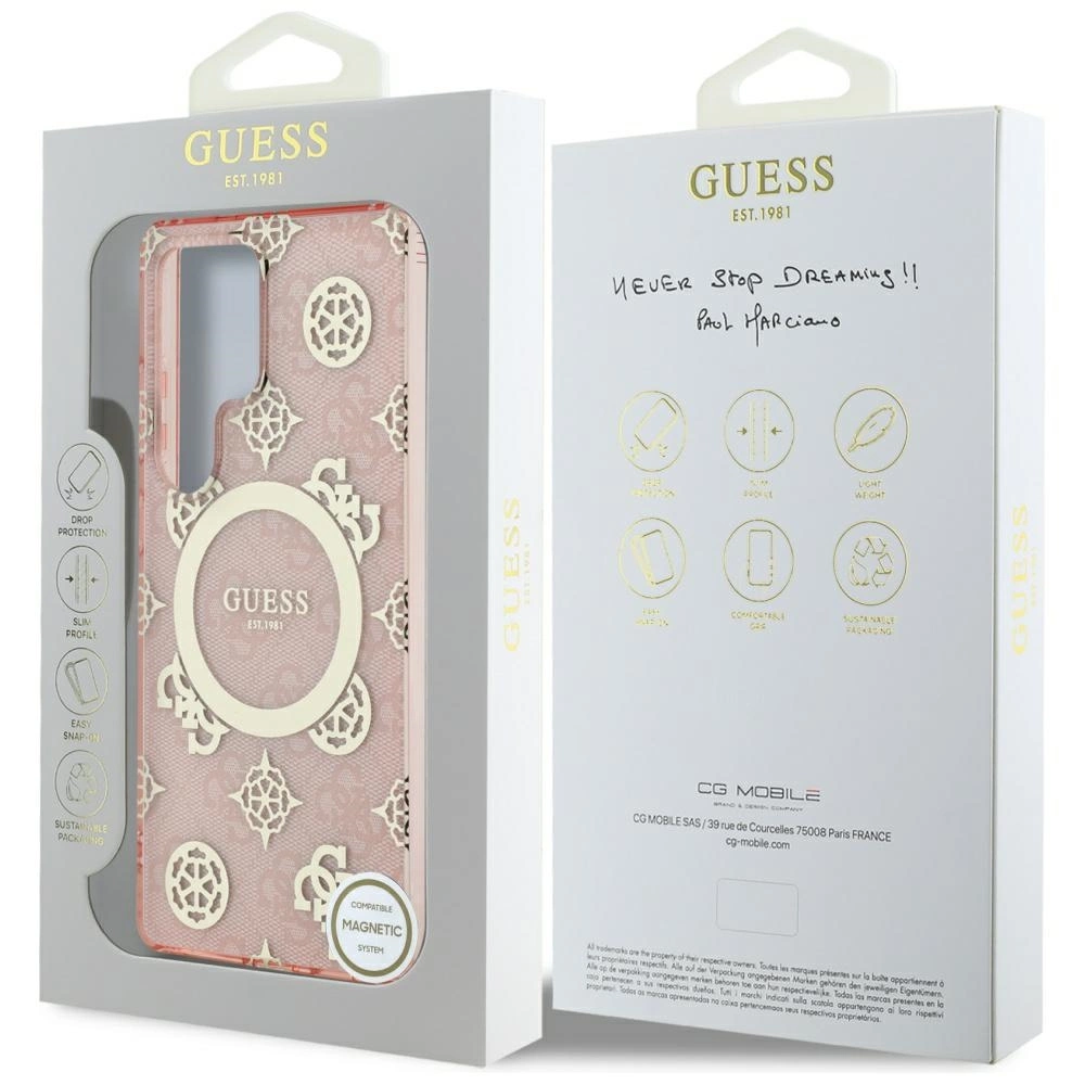 Guess 4G Background Gold Electroplated Peony Pattern MagSafe Case for Samsung Galaxy S25 Ultra Pinkeng