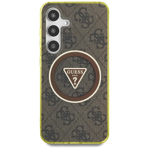 Guess 4G Glitter Triangle Buttons MagSafe Case for Samsung Galaxy S25 Browneng