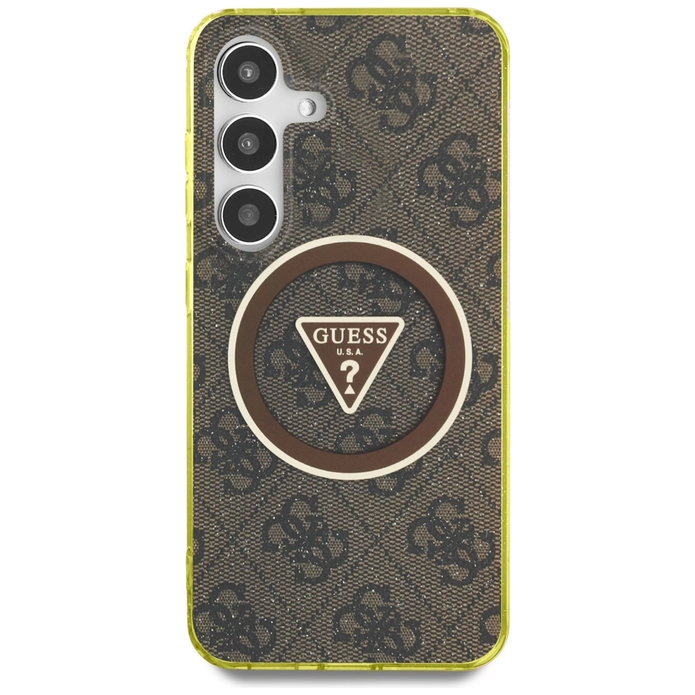 Guess 4G Glitter Triangle Buttons MagSafe Case for Samsung Galaxy S25 Browneng