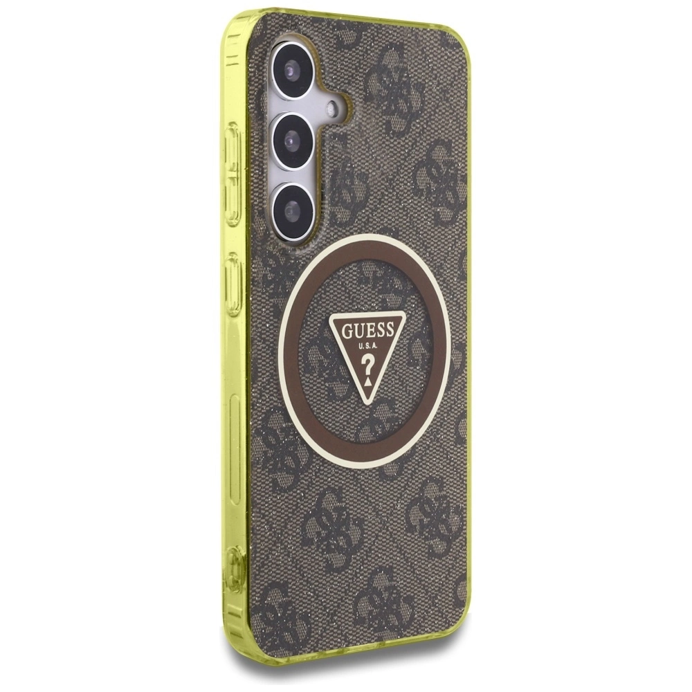 Guess 4G Glitter Triangle Buttons MagSafe Case for Samsung Galaxy S25 Browneng