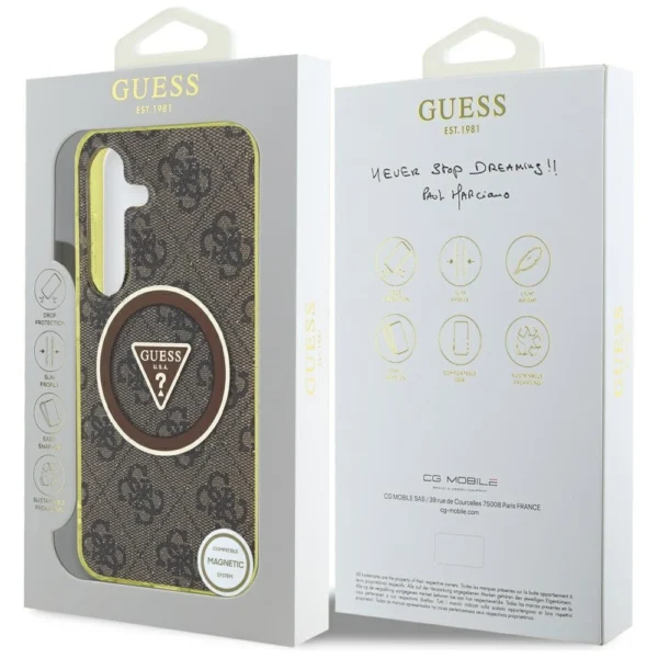 Guess 4G Glitter Triangle Buttons MagSafe Case for Samsung Galaxy S25 Browneng