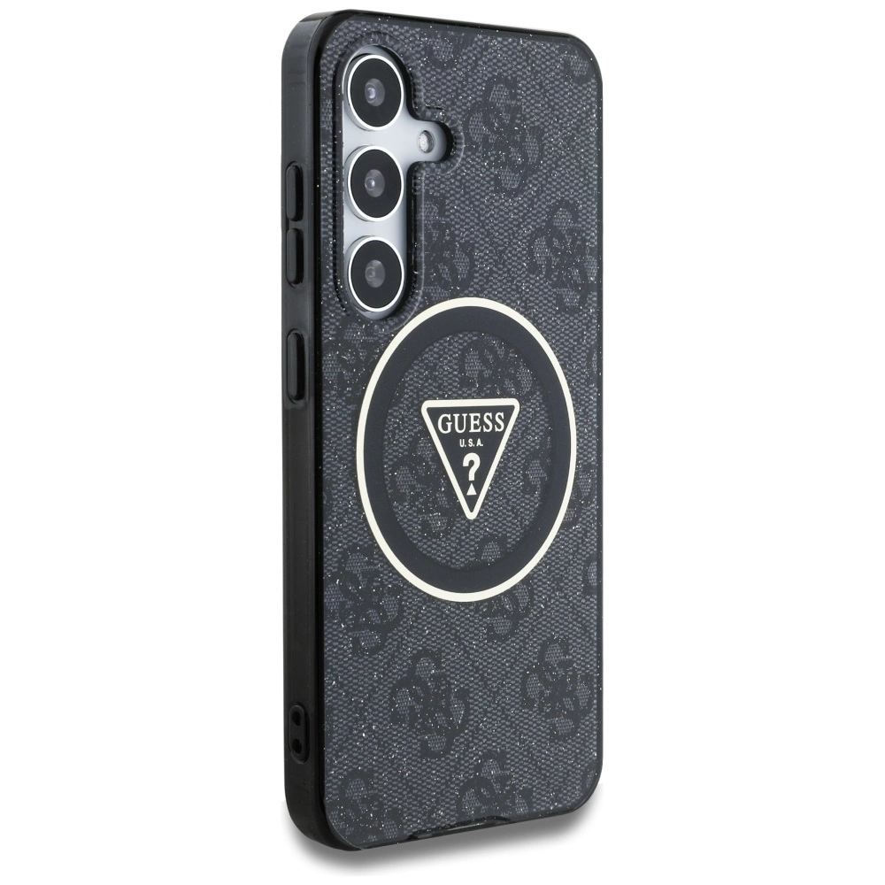 Guess 4G Glitter Triangle Buttons MagSafe case for Samsung Galaxy S25 blackeng