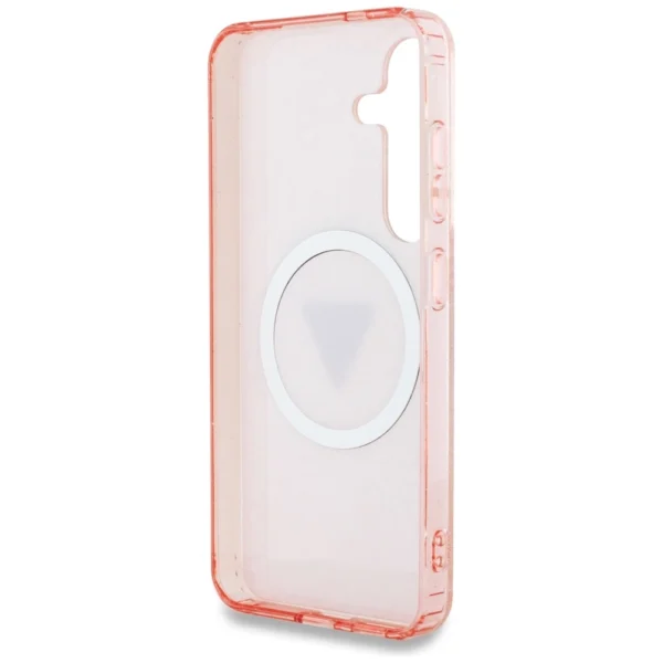 Guess 4G Glitter Triangle Buttons MagSafe Case for Samsung Galaxy S25 Pinkeng