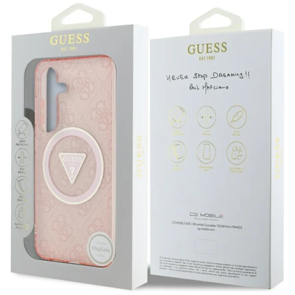 Guess 4G Glitter Triangle Buttons MagSafe Case for Samsung Galaxy S25 Pinkeng