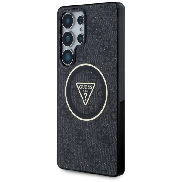 Guess 4G Glitter Triangle Buttons MagSafe Case for Samsung Galaxy S25 Ultra Blackeng