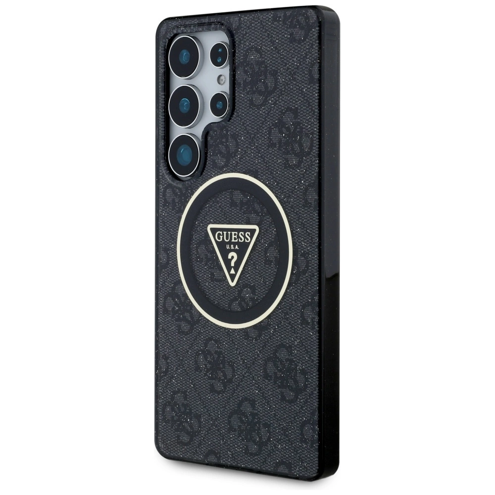 Guess 4G Glitter Triangle Buttons MagSafe Case for Samsung Galaxy S25 Ultra Blackeng