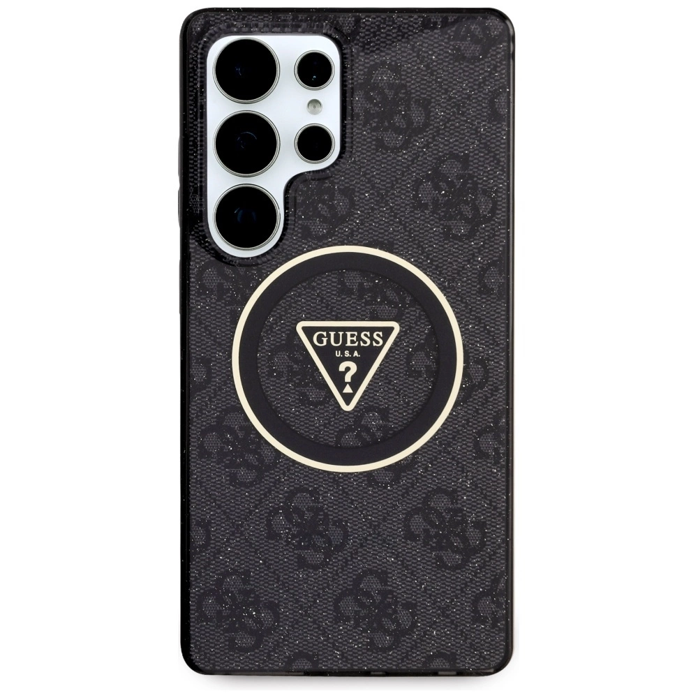 Guess 4G Glitter Triangle Buttons MagSafe Case for Samsung Galaxy S25 Ultra Blackeng
