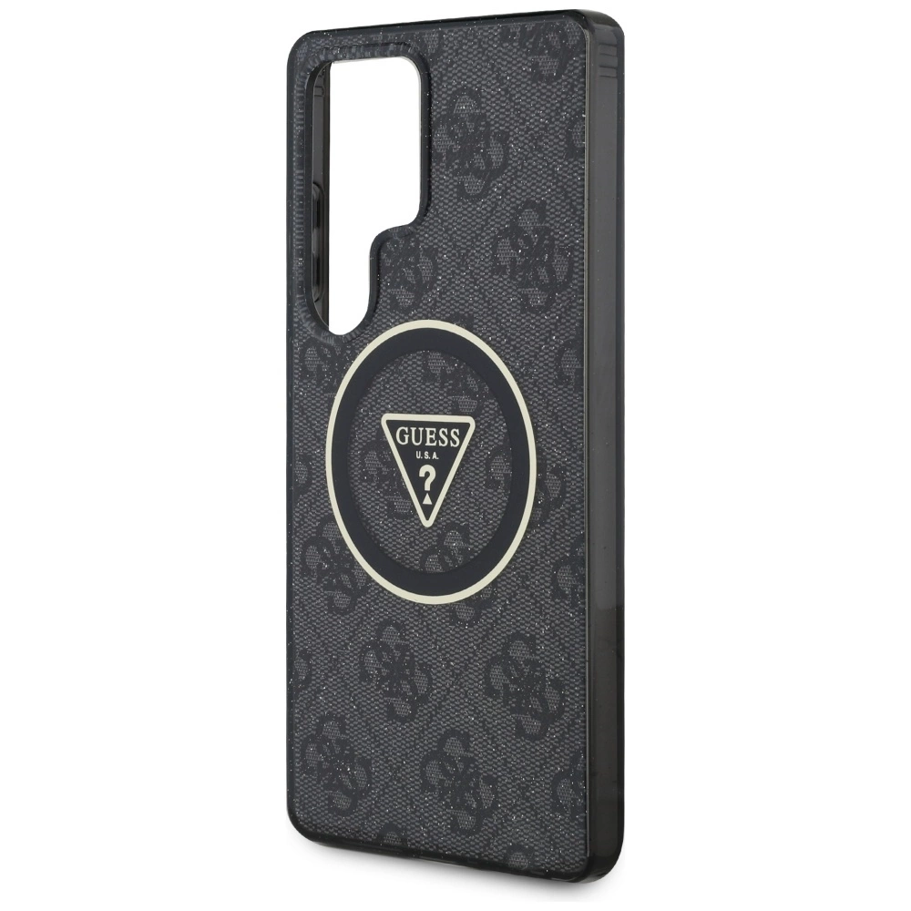 Guess 4G Glitter Triangle Buttons MagSafe Case for Samsung Galaxy S25 Ultra Blackeng
