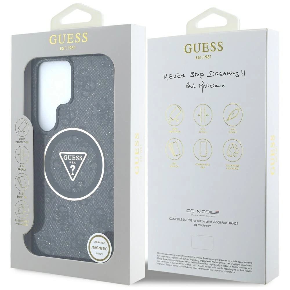 Guess 4G Glitter Triangle Buttons MagSafe Case for Samsung Galaxy S25 Ultra Blackeng
