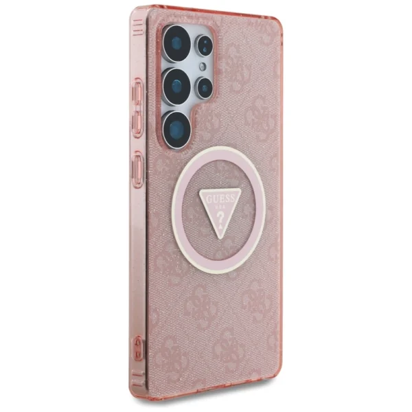 Guess 4G Glitter Triangle Buttons MagSafe Case for Samsung Galaxy S25 Ultra Pinkeng