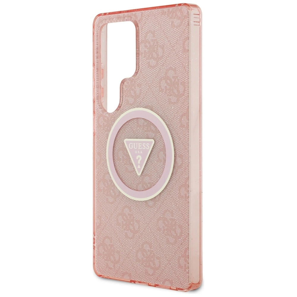 Guess 4G Glitter Triangle Buttons MagSafe Case for Samsung Galaxy S25 Ultra Pinkeng