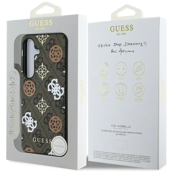 Guess 4G Printed Colored Peony Pattern MagSafe case for Samsung Galaxy S25 browneng