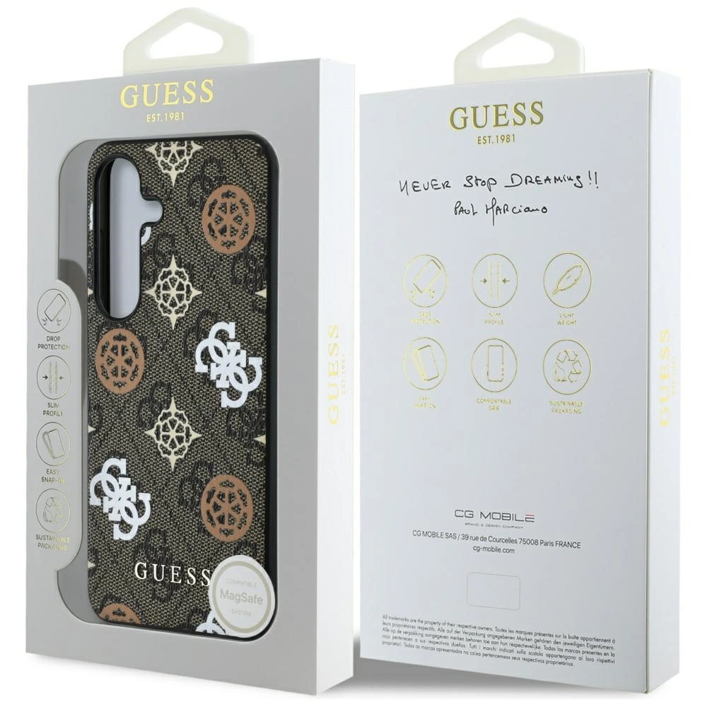 Guess 4G Printed Colored Peony Pattern MagSafe case for Samsung Galaxy S25 browneng