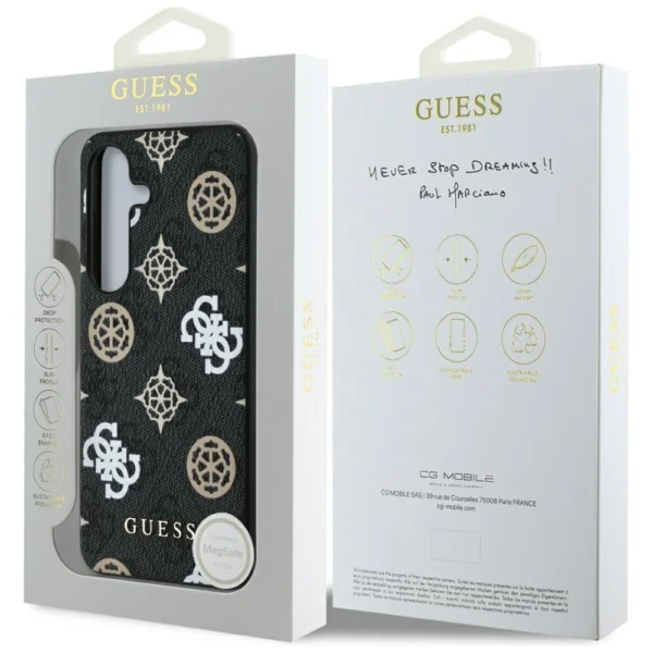 Guess 4G Printed Colored Peony Pattern MagSafe case for Samsung Galaxy S25 blackeng