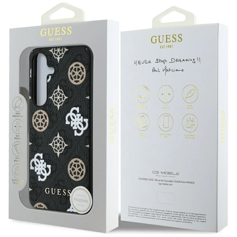 Guess 4G Printed Colored Peony Pattern MagSafe case for Samsung Galaxy S25 blackeng