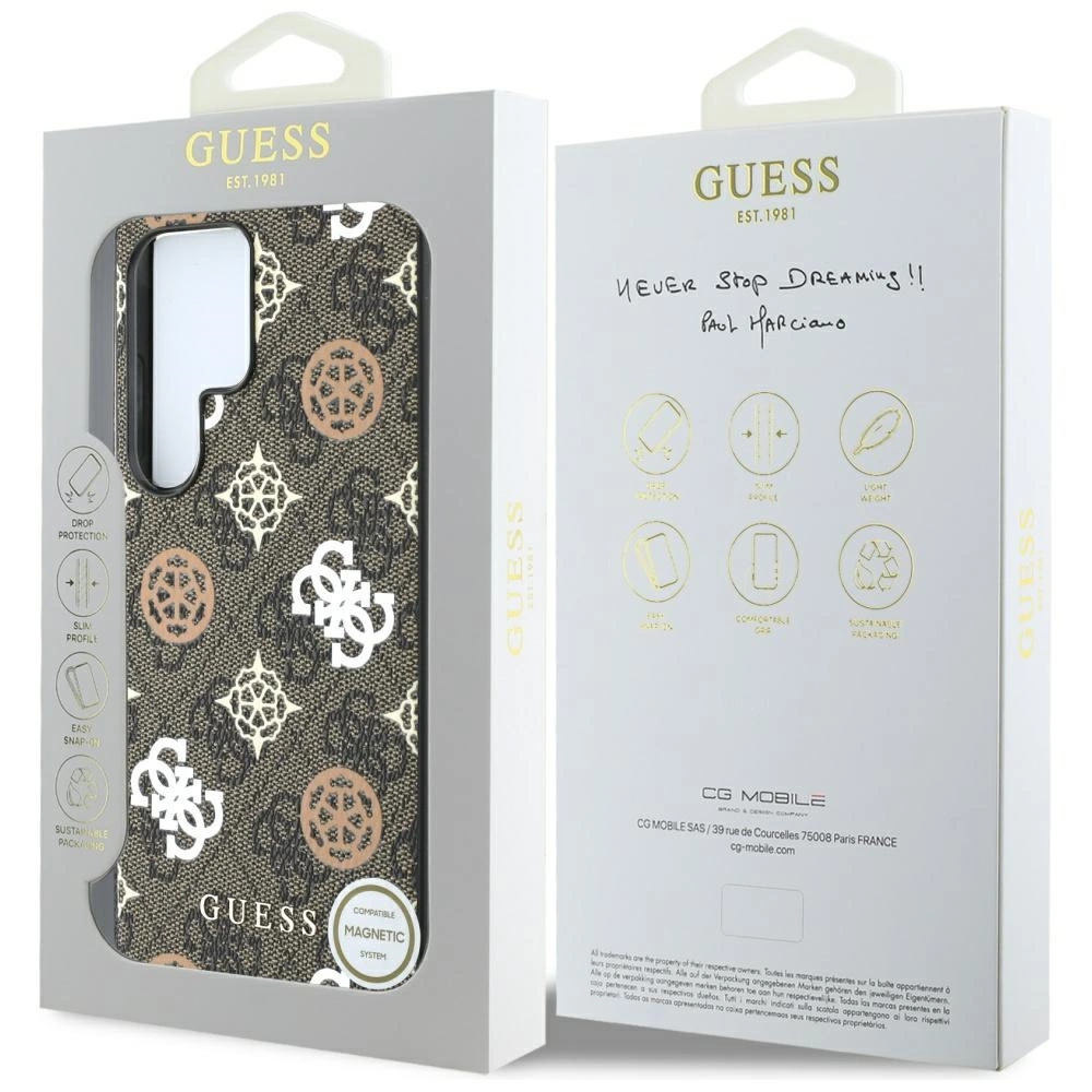 Guess 4G Printed Colored Peony Pattern MagSafe Case for Samsung Galaxy S25 Ultra Browneng