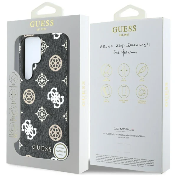 Guess 4G Printed Colored Peony Pattern MagSafe Case for Samsung Galaxy S25 Ultra Blackeng