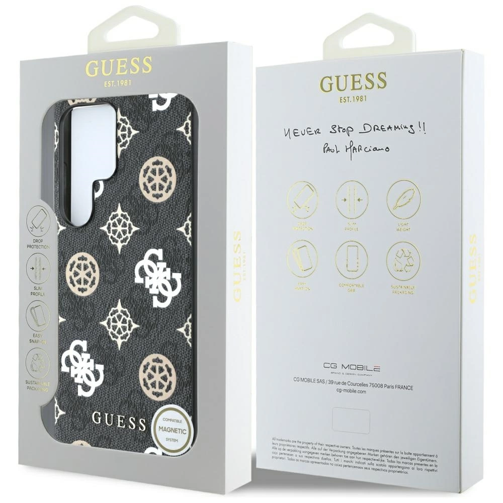 Guess 4G Printed Colored Peony Pattern MagSafe Case for Samsung Galaxy S25 Ultra Blackeng