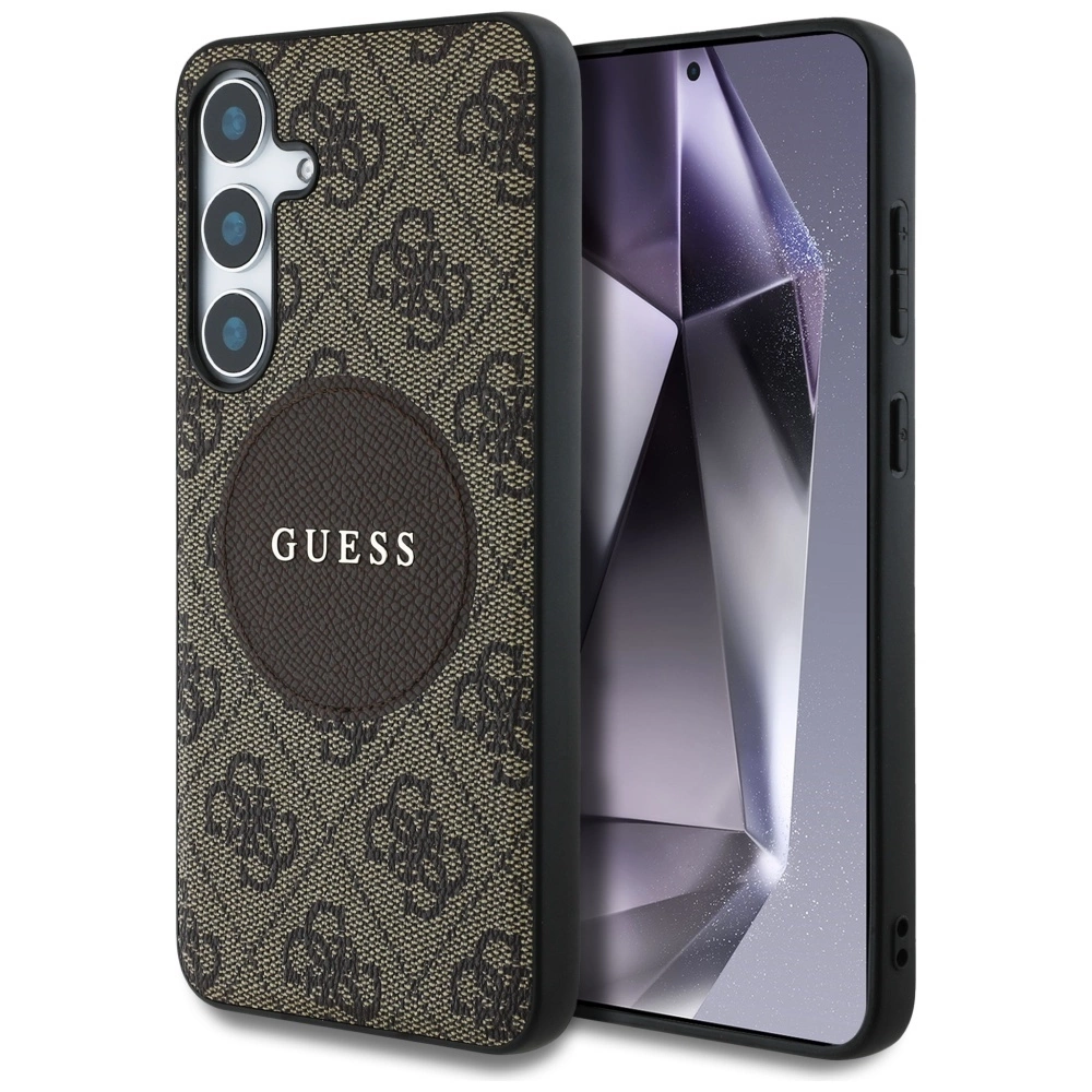 Guess 4G Round Patch Classic Logo MagSafe Case for Samsung Galaxy S25 Browneng