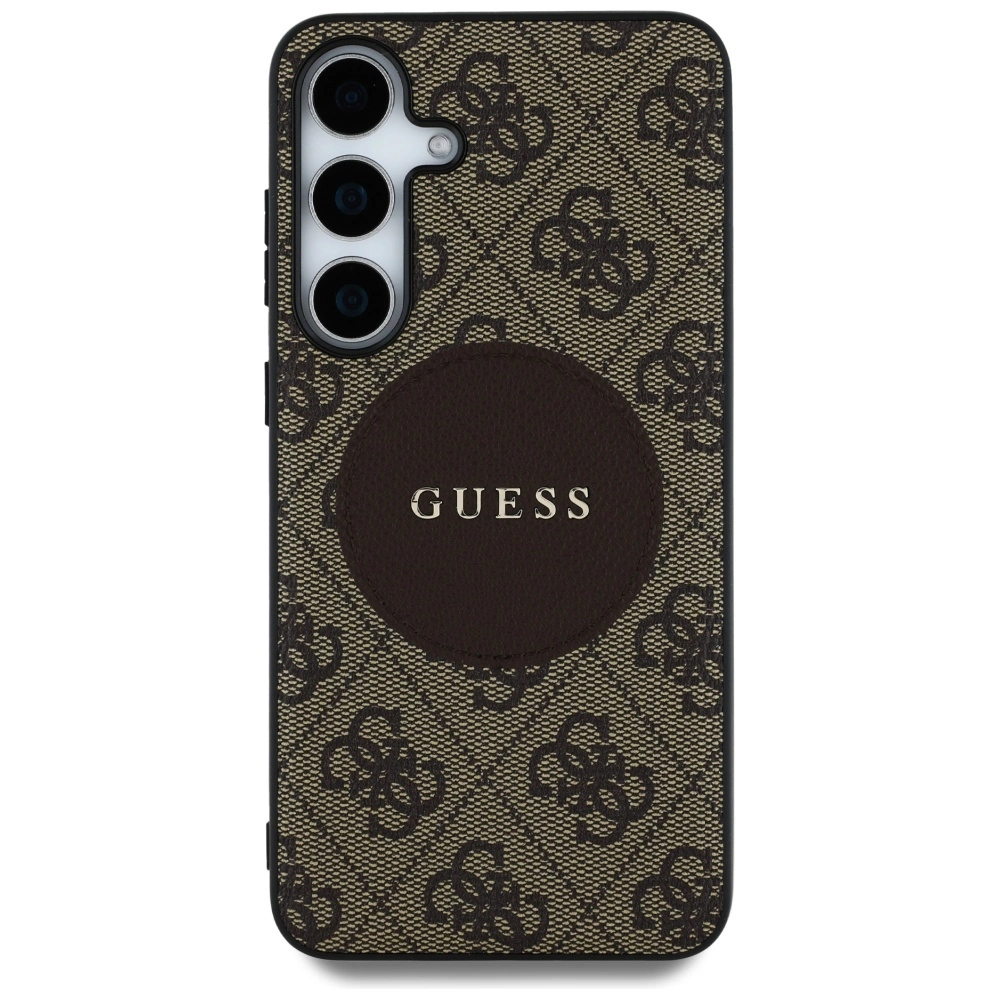 Guess 4G Round Patch Classic Logo MagSafe Case for Samsung Galaxy S25 Browneng