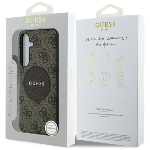 Guess 4G Round Patch Classic Logo MagSafe Case for Samsung Galaxy S25 Browneng
