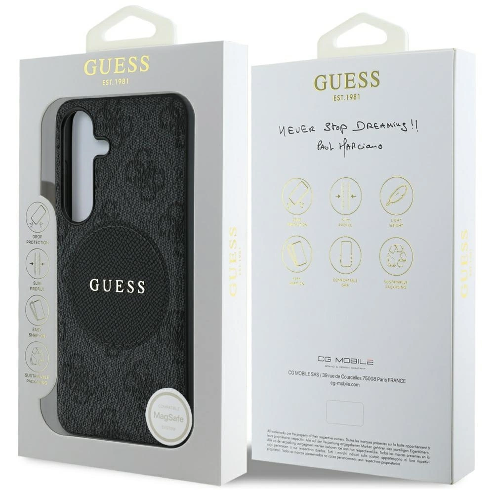 Guess 4G Round Patch Classic Logo MagSafe case for Samsung Galaxy S25 blackeng