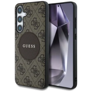 Guess 4G Round Patch Classic Logo MagSafe Case for Samsung Galaxy S25 Plus Browneng