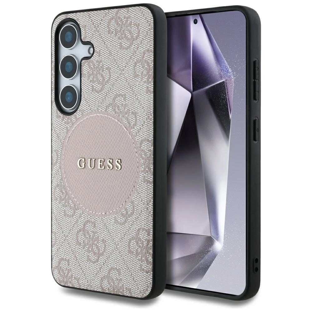 Guess 4G Round Patch Classic Logo MagSafe Case for Samsung Galaxy S25 Plus Pinkeng