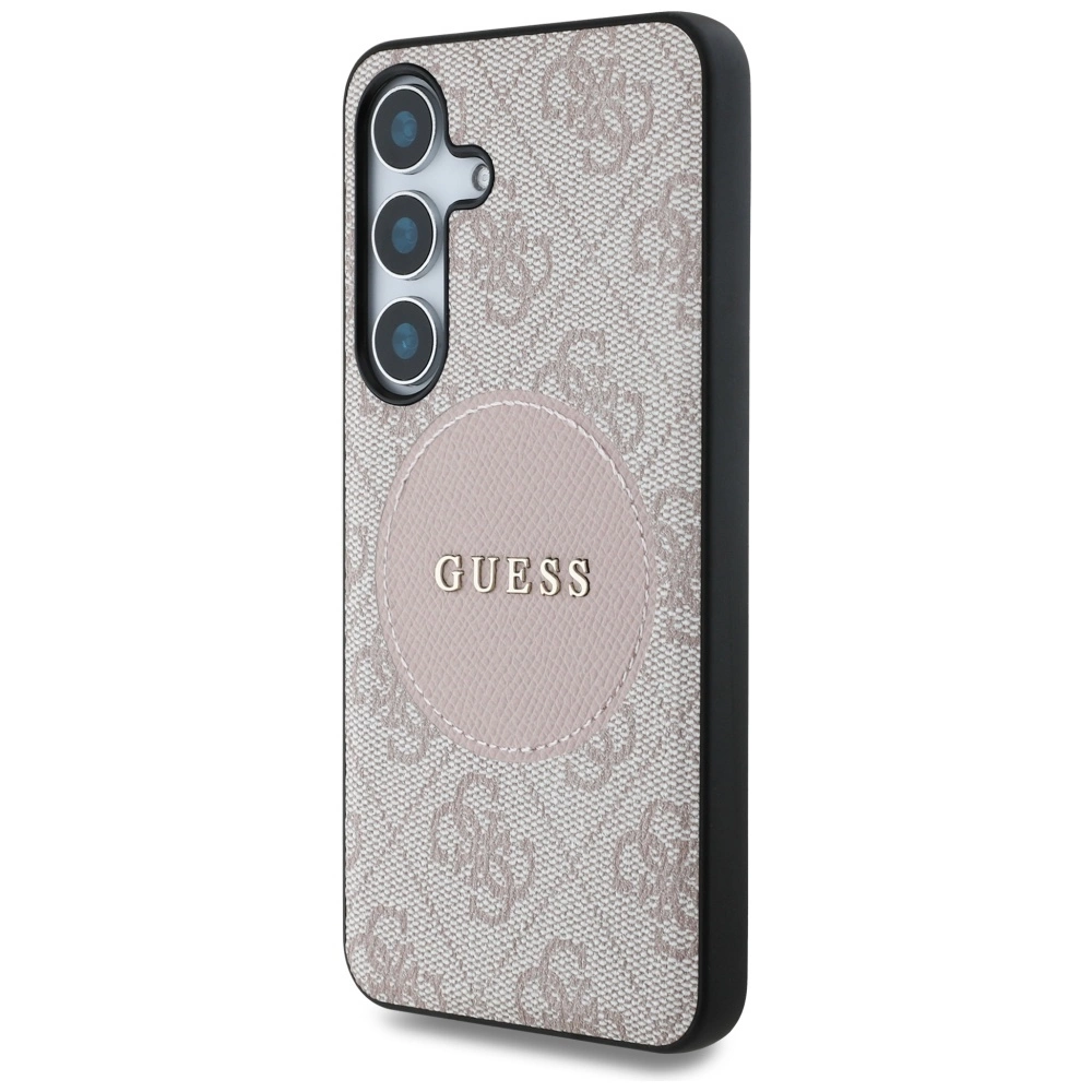 Guess 4G Round Patch Classic Logo MagSafe Case for Samsung Galaxy S25 Plus Pinkeng