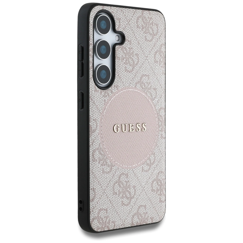 Guess 4G Round Patch Classic Logo MagSafe Case for Samsung Galaxy S25 Plus Pinkeng