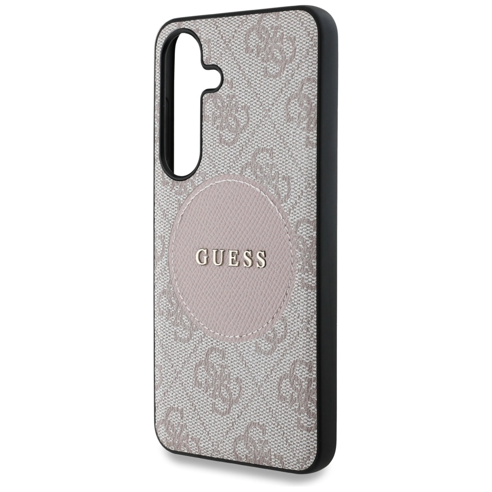 Guess 4G Round Patch Classic Logo MagSafe Case for Samsung Galaxy S25 Plus Pinkeng
