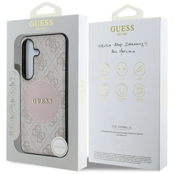 Guess 4G Round Patch Classic Logo MagSafe Case for Samsung Galaxy S25 Plus Pinkeng