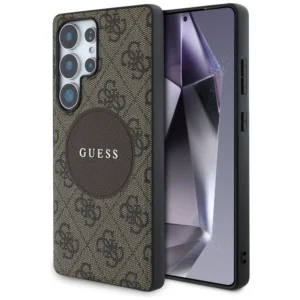 Guess 4G Round Patch Classic Logo MagSafe Case for Samsung Galaxy S25 Ultra Browneng
