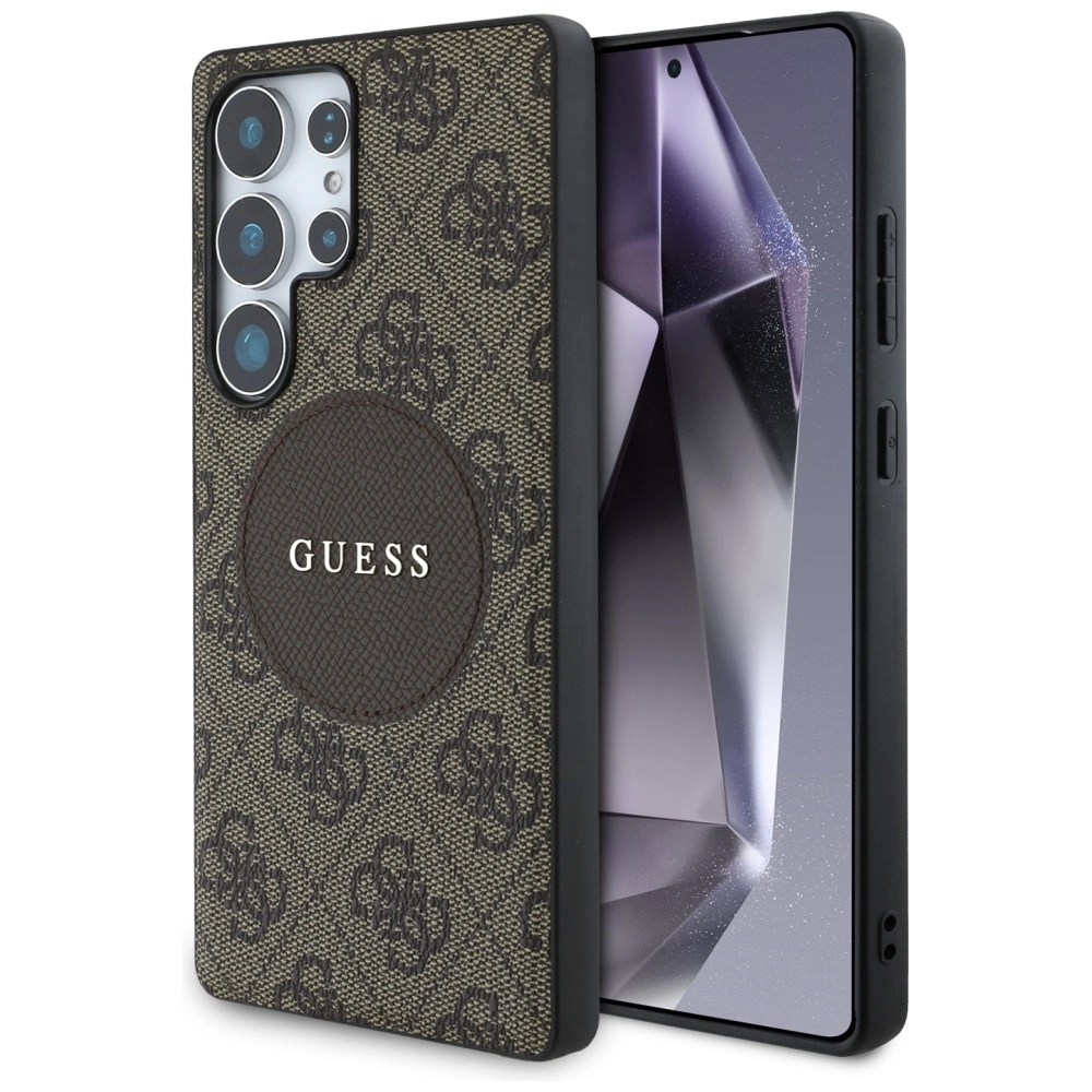 Guess 4G Round Patch Classic Logo MagSafe Case for Samsung Galaxy S25 Ultra Browneng