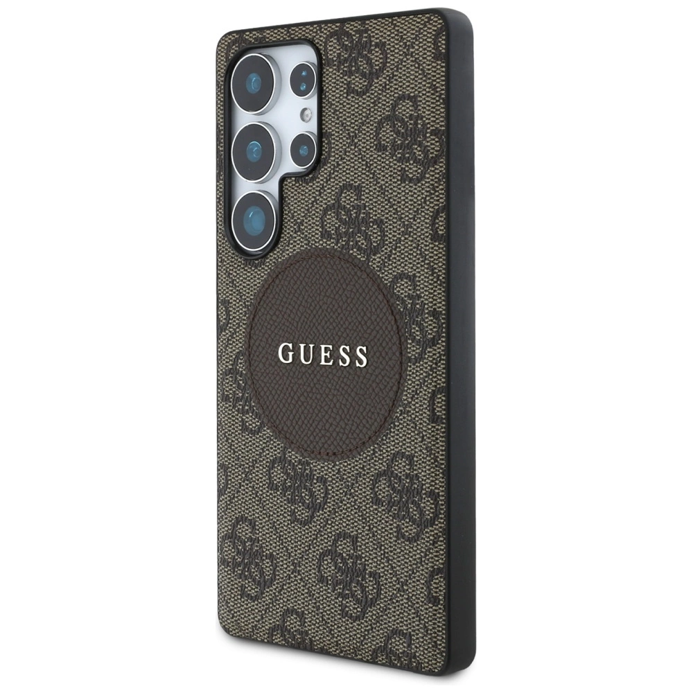 Guess 4G Round Patch Classic Logo MagSafe Case for Samsung Galaxy S25 Ultra Browneng