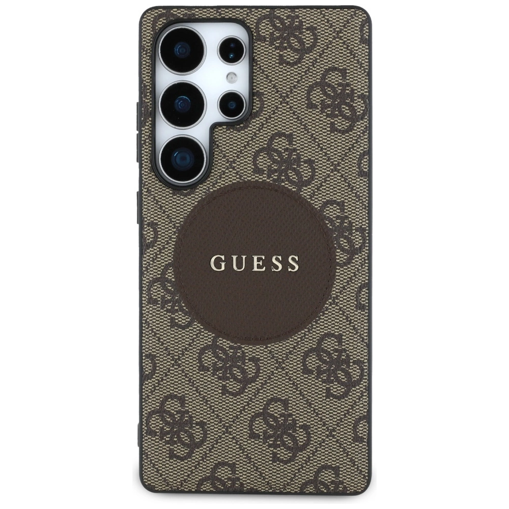 Guess 4G Round Patch Classic Logo MagSafe Case for Samsung Galaxy S25 Ultra Browneng