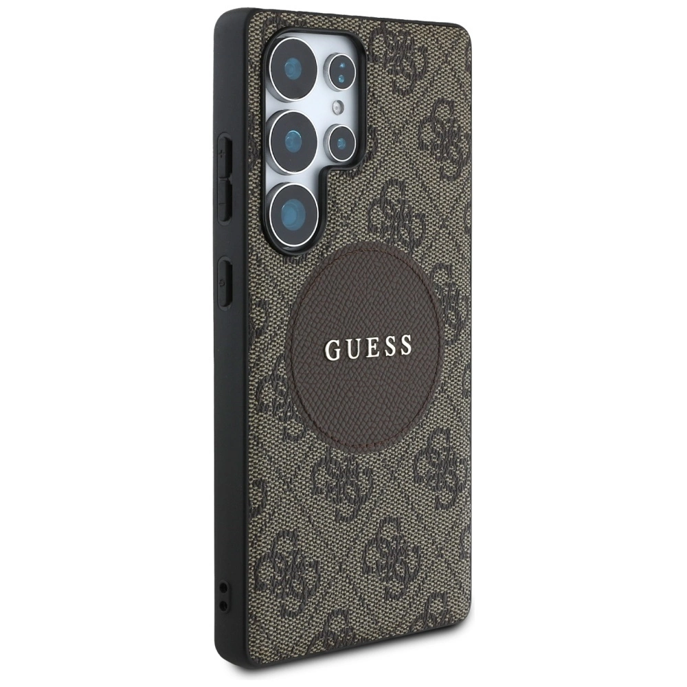Guess 4G Round Patch Classic Logo MagSafe Case for Samsung Galaxy S25 Ultra Browneng