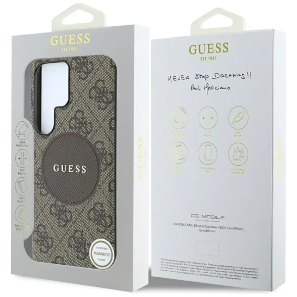 Guess 4G Round Patch Classic Logo MagSafe Case for Samsung Galaxy S25 Ultra Browneng