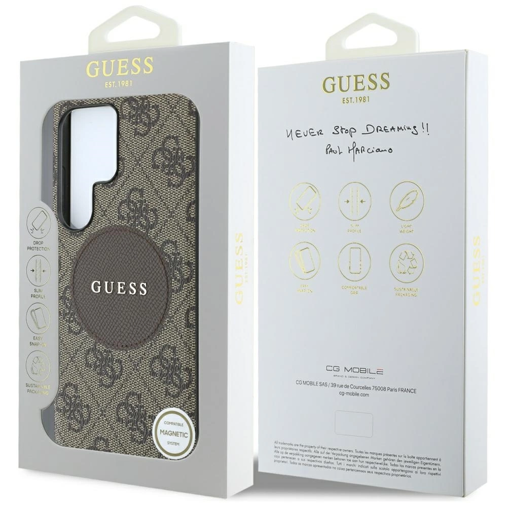 Guess 4G Round Patch Classic Logo MagSafe Case for Samsung Galaxy S25 Ultra Browneng