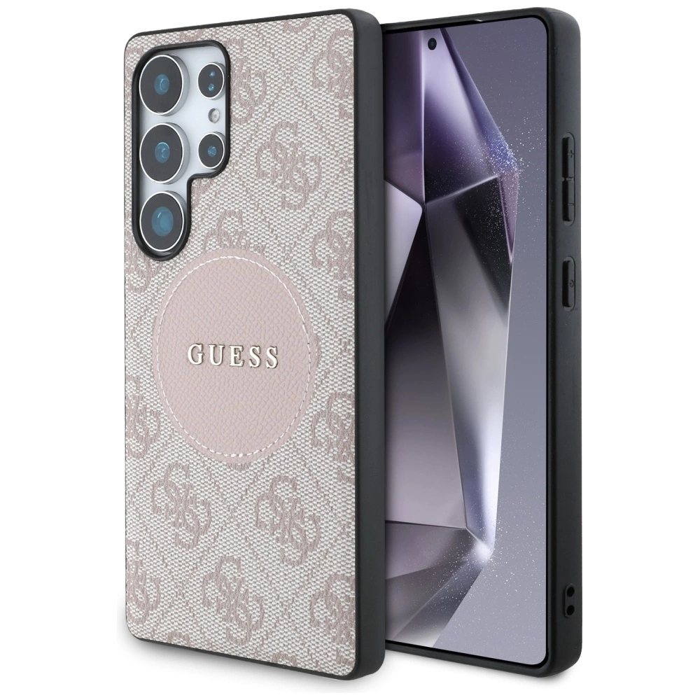 Guess 4G Round Patch Classic Logo MagSafe Case for Samsung Galaxy S25 Ultra Pinkeng