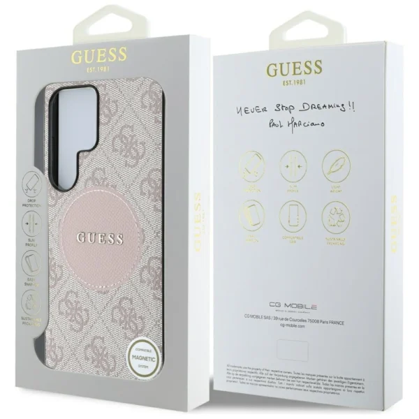 Guess 4G Round Patch Classic Logo MagSafe Case for Samsung Galaxy S25 Ultra Pinkeng