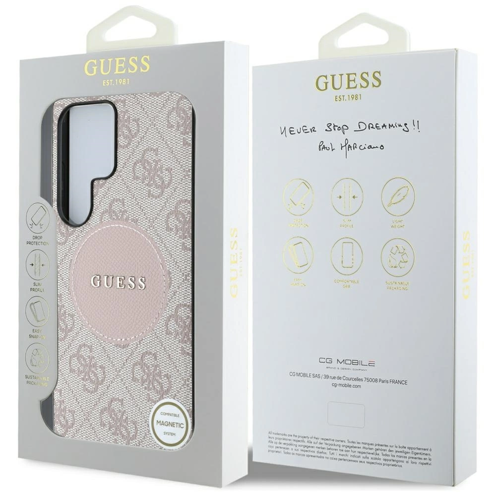 Guess 4G Round Patch Classic Logo MagSafe Case for Samsung Galaxy S25 Ultra Pinkeng