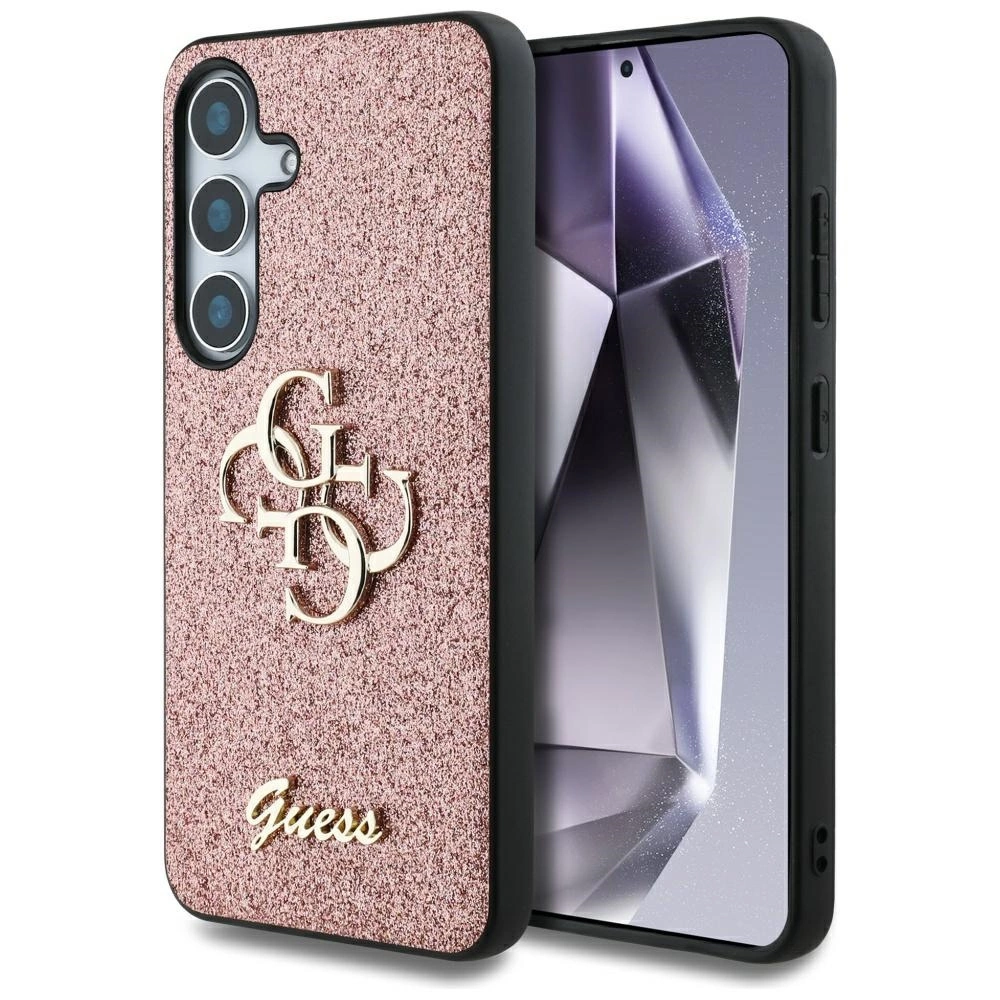Guess Fixed Glitter Big 4G Metal Logo Case for Samsung Galaxy S25 Plus Pinkeng